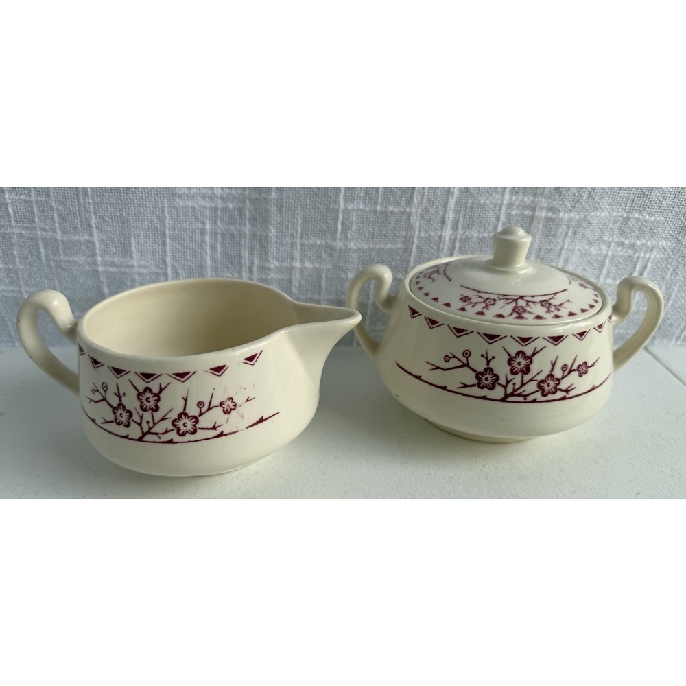 Vintage Homer Laughlin A44N6 Sugar Bowl W/Lid & Creamer Made in USA
